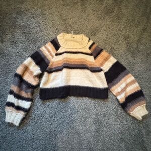 Free People Striped Sweater in Cream, Brown, and Black